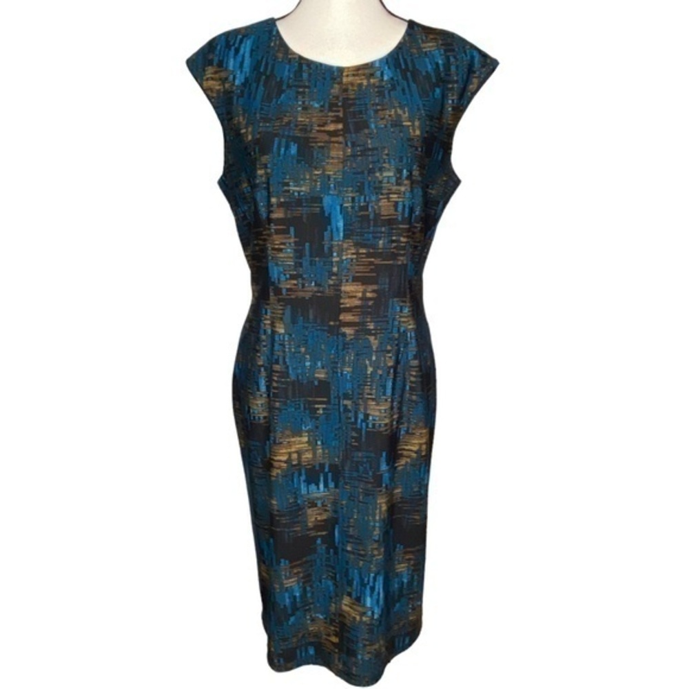 Jones New York Dress Geo Print Sleeveless Pencil Knee Length‎ Dress Size 12